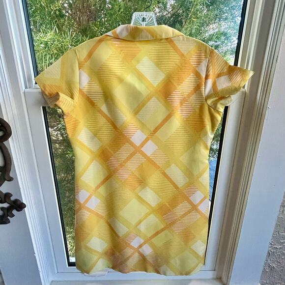 Vintage 1960s Handmade Yellow Plaid Mini Dress with Snap Button Front - Picture 10 of 16
